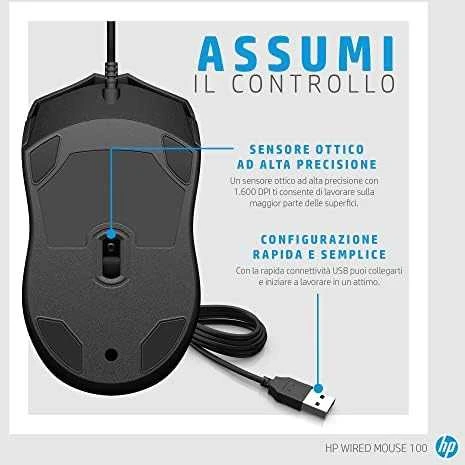 Hewlett Packard (HP) HP 100 USB Pelė su laidu - Juodas