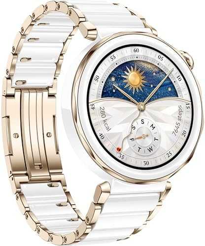 Išmanusis laikrodis Huawei Watch GT 5 Pro Active (42 mm), Baltos spalvos keramikinis dirželis su aukso spalvos detalėmis