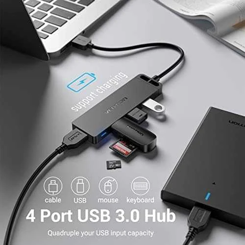 Vention USB2.0 to USB2.0 x 4 Hub su maitinimo šaltiniu Juodas 0,15m