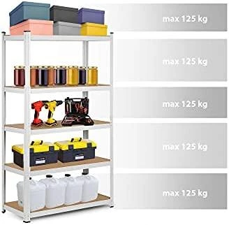 Humberg sandėliavimo lentyna su 5 MDF lentynomis, metaliniu rėmu, reguliuojama, 150 x 75 x 30 cm, balta, HR-811