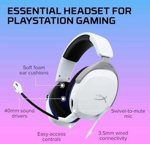 HyperX Cloud Stinger 2 Core Gaming žaidimų ausinės, skirtos PS konsolėms, Baltos