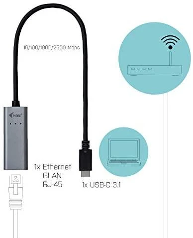 I-TEC USB-C metalinis 2,5 Gbps Ethernet adapteris 1x USB-C į RJ-45 LED suderinamas su Thunderbolt 3