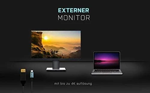USB-C į DisplayPort kabelio naudojimo pavyzdys