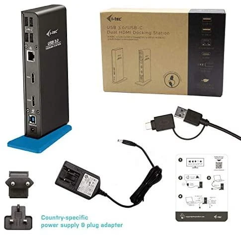 I-TEC USB 3.0 / USB-C dviguba HDMI prijungimo stotis 2x HDMI 1x GLAN 2x USB 3.0 4x USB 2.0 1x garsas 1x mikrofonas