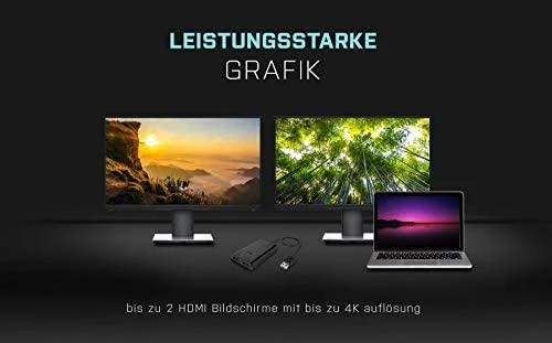 I-TEC USB C prie dviejų HDMI prievadų vaizdo adapteris 2x HDMI prievadas 4K Ultra HD suderinamas su Thunderbolt 3