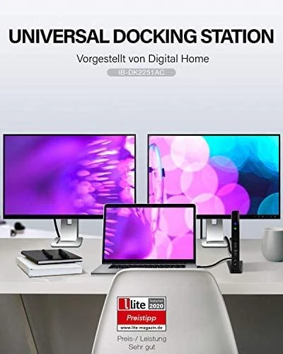 ICY BOX IB-DK2251AC kelių prijungimo stotelė nešiojamiesiems kompiuteriams ir kompiuteriams