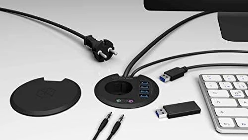 ICY BOX stalo stebulė 4x USB 3.0 Type-A su garso įvestimi/išvestimi ir Schuko Socket CEE 7/3 skersmens 80 mm Juodas
