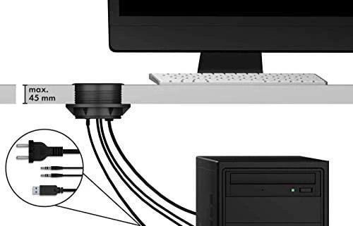 ICY BOX stalo stebulė 4x USB 3.0 Type-A su garso įvestimi/išvestimi ir Schuko Socket CEE 7/3 skersmens 80 mm Juodas