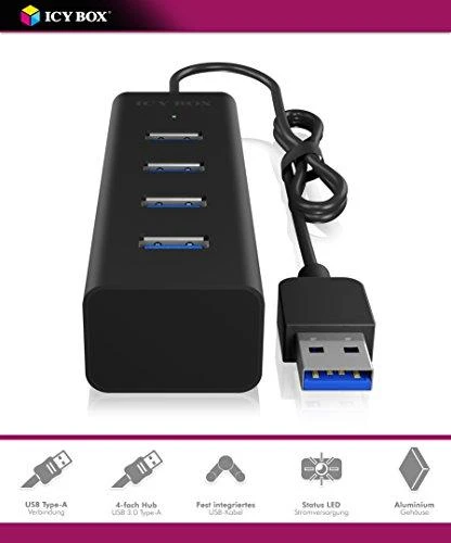 ICYBOX IB-HUB1409-U3 Icy Box 4x Port USB 3.0 Hub, Juodas