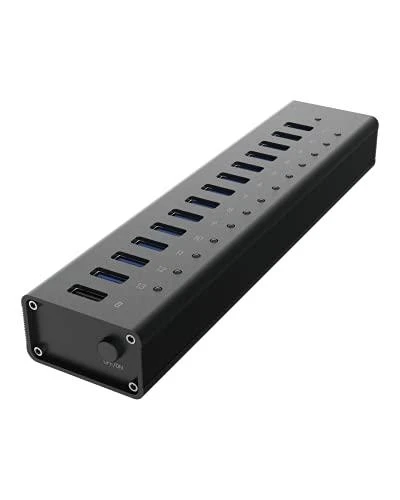 ICY BOX IB-AC6113 13x prievadas USB 3.0 šakotuvas su USB įkrovimo prievadu Juodas