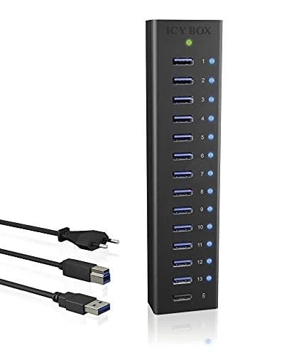 ICY BOX IB-AC6113 13x prievadas USB 3.0 šakotuvas su USB įkrovimo prievadu Juodas