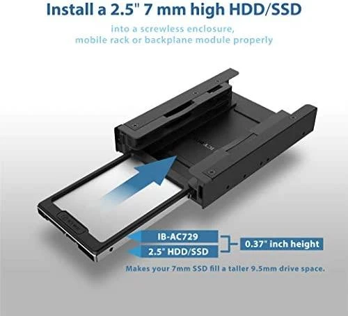 Raidsonic | Tarpiklis 2,5" HDD/SSD nuo 7 mm iki 9,5 mm aukščio | ICY BOX IB-AC729