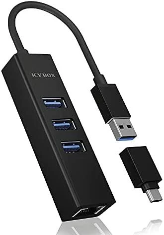 Icy Box USB šakotuvas su integruota LAN jungtimi
