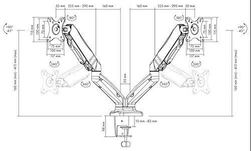 Laikiklis ICY BOX IB-MS304-T, Monitorius stovas su staliniu pagrindu, dviem ekranams, dydis iki 27'' | Raidsonic