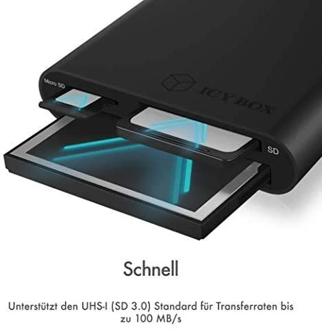 Icy Box RaidSonic ICYBOX USB 3.0 kortelių skaitytuvas Išorinis USB 3.0 Type-C pagrindinio kompiuterio jungtis SD 3.0 UHS-I Juodas
