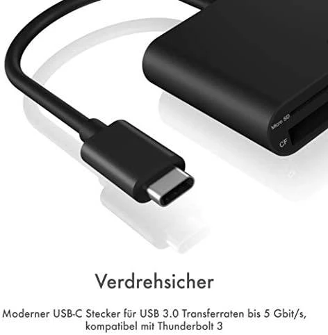 Icy Box RaidSonic ICYBOX USB 3.0 kortelių skaitytuvas Išorinis USB 3.0 Type-C pagrindinio kompiuterio jungtis SD 3.0 UHS-I Juodas
