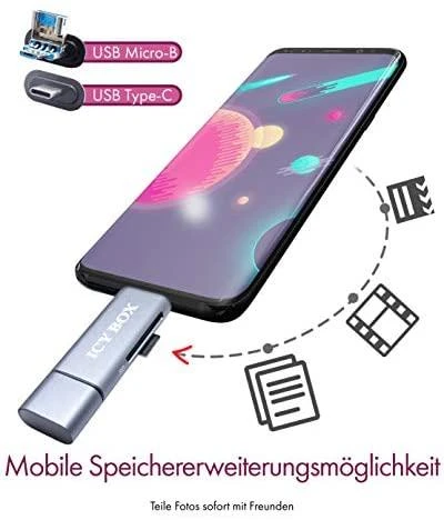 „Icy Box Raidsonic“ | Išorinis kortelių skaitytuvas su kelių USB jungčių jungtimi | Išorinis | „Micro SDHC“, „Micro SDXC“, „Micro SD 3.0 UHS-I SD, SDHC, SDXC, SD 2.0 UHS-I, MMC | išorinis