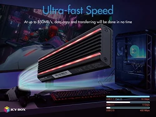 ICY BOX IB-1824ML-C31 USB Type-C korpusas, skirtas M.2 NVMe SSD - RGB apšviesta