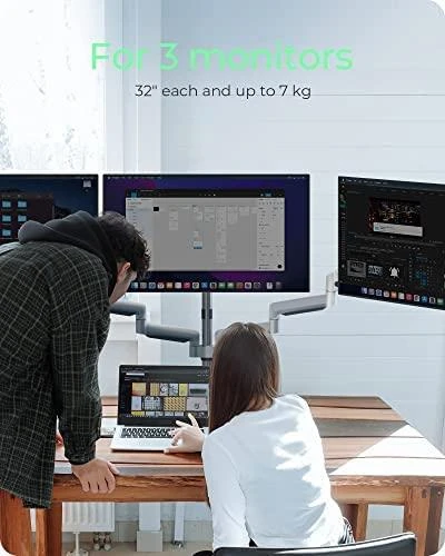 Laikiklis Icy Box Raidsonic Monitorius stovas su stalo laikikliu trims monitoriams IB-MS505-TI Desk Mount, 32", Sidabrinis/Juodas