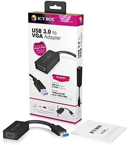 Raidsonic ICY BOX USB 3.0 į VGA adapteris – iki 1080p Full HD raiška (1920x1080px). VGA, USB 3.0