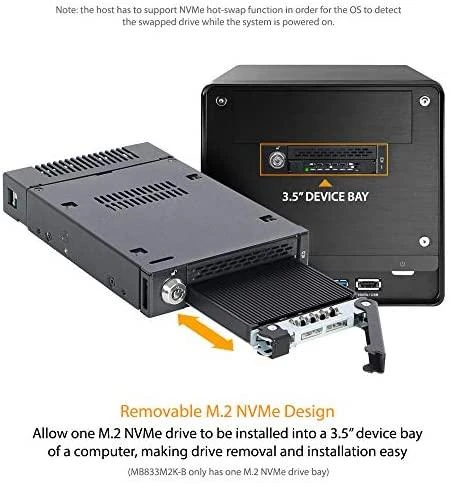 Icy Dock MB833M2K-B ištraukiamas M.2 NVMe SSD stalčius