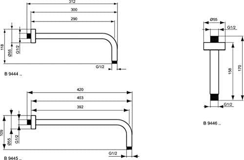 Stacionarios dušo galvos laikiklis Ideal Standard IdealRain, iš lubų 150 mm, chromuota