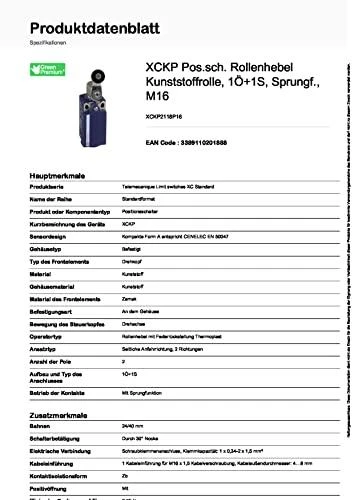 Telemecanique Sensors Galinis ribotuvas XCKP 2P sukamasis trumpas svirtis rl M16