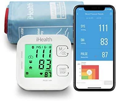 Kraujospūdžio matuoklis iHealth | Trasa | KN-550BT | Baltas/Mėlyna | Kraujospūdžio (sistolinio ir diastolinio) apskaičiavimas, Širdies susitraukimų dažnio skaičiavimas | 4 | Belaidis Bluetooth ryšys | Automatinis | Svoris 438 g