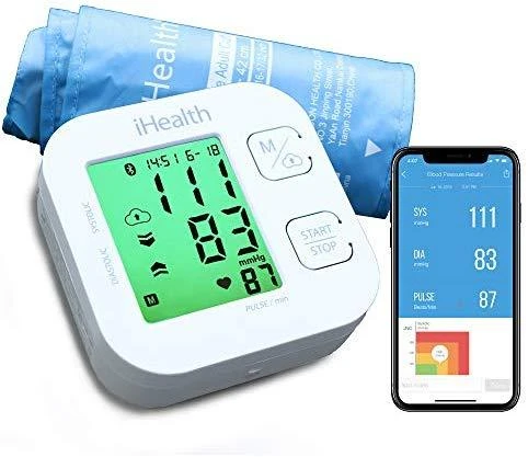 Kraujospūdžio matuoklis iHealth | Trasa | KN-550BT | Baltas/Mėlyna | Kraujospūdžio (sistolinio ir diastolinio) apskaičiavimas, Širdies susitraukimų dažnio skaičiavimas | 4 | Belaidis Bluetooth ryšys | Automatinis | Svoris 438 g