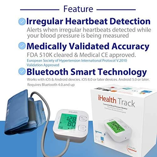 Kraujospūdžio matuoklis iHealth | Trasa | KN-550BT | Baltas/Mėlyna | Kraujospūdžio (sistolinio ir diastolinio) apskaičiavimas, Širdies susitraukimų dažnio skaičiavimas | 4 | Belaidis Bluetooth ryšys | Automatinis | Svoris 438 g