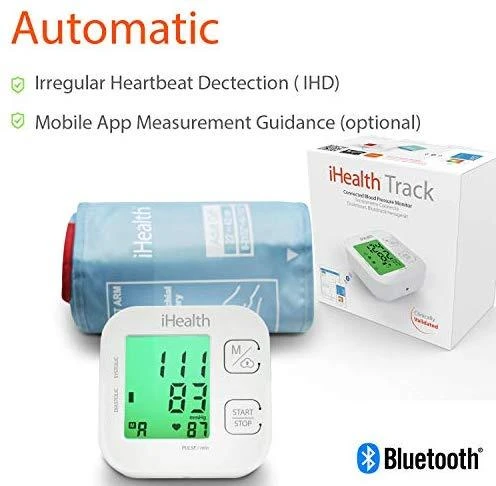 Kraujospūdžio matuoklis iHealth | Trasa | KN-550BT | Baltas/Mėlyna | Kraujospūdžio (sistolinio ir diastolinio) apskaičiavimas, Širdies susitraukimų dažnio skaičiavimas | 4 | Belaidis Bluetooth ryšys | Automatinis | Svoris 438 g