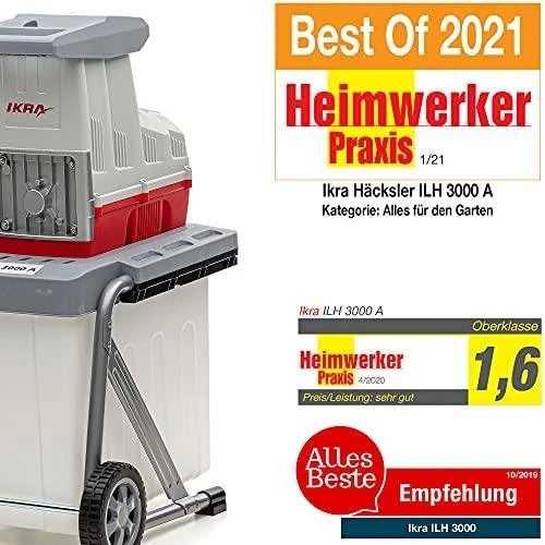 Ikra elektrinis šakų smulkintuvas 3 kW, iki 44 mm šakoms, 60 l krepšys, ILH 3000 A