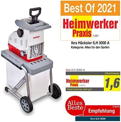 Ikra elektrinis šakų smulkintuvas 3 kW, iki 44 mm šakoms, 60 l krepšys, ILH 3000 A