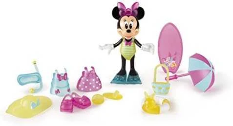 DISNEY MINNIE MOUSE MINI BEACH DOLL SPINTOS AKC APRANGA. 13 ELEMENTŲ RINKINYS