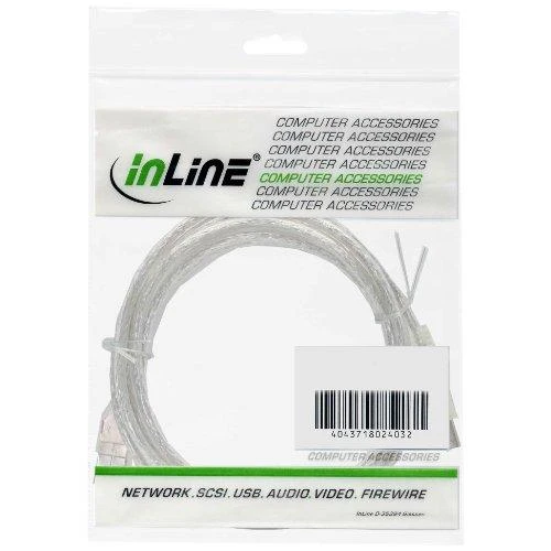 InLine USB 2.0 laidas, nuo A iki B, skaidrus - 10m