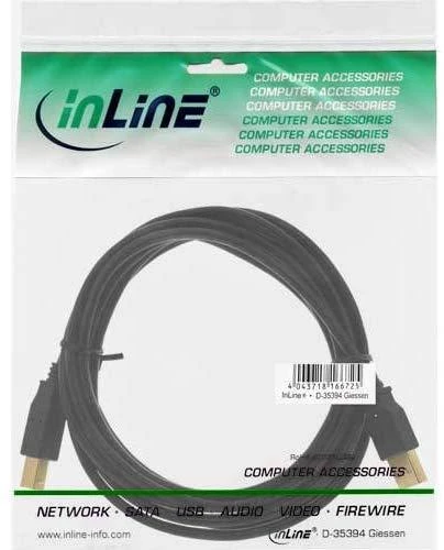 InLine USB 2.0 Cable, A to B, auksinis-plated, juodas – 10m