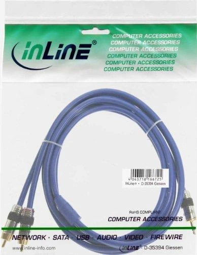Kabelis InLine lizdas 3,5 mm – RCA (Cinch) x2 20m mėlyna (89937P)