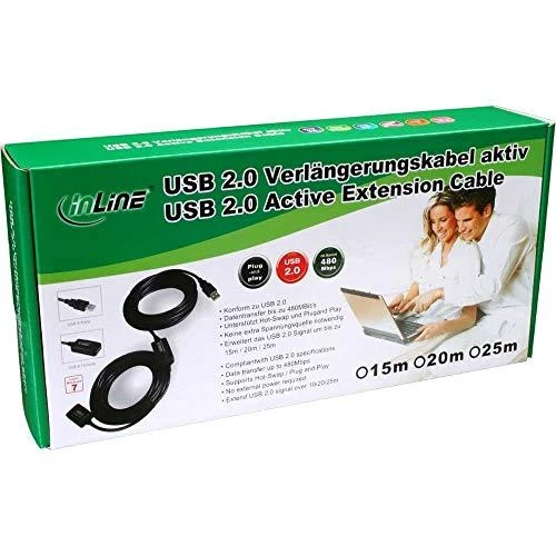 USB kabelis InLine USB-A - USB-A 10 m Juodas (34612I)