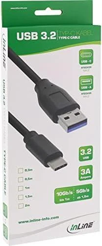 InLine USB 3.2 Gen.2 kabelis, tipas C iki A vyriškas/vyriškas, juodas - 2m