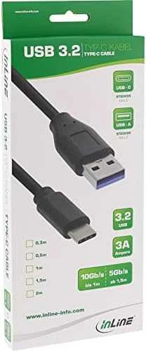 Inline USB 3.2 Gen.2 kabelis, C tipo į A tipo kištuką/kištuką, juodas - 0.5m
