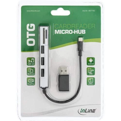 USB šakotuvas su kortelių skaitytuvu pakuotėje