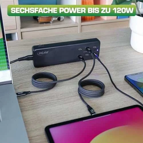 Įkroviklis InLine Multiport GaN PD 3.0 6x USB-C 120 W Juodas (31516I)