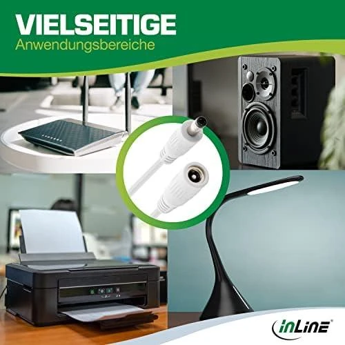 InLine Maitinimo kabelis ® nuolatinės srovės ilgintuvas, nuolatinės srovės kištukas, 5,5x2,5 mm, AWG 18, baltas, 5 m