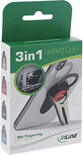 „InLine®“ išmanusis telefonas „3in1“ „Smartclip“ automobilinis laikiklis, stovas, pirštų laikiklis, lipni mobiliojo telefono rankena, išmaniojo telefono laikiklis, „Selfie“ mobiliojo telefono laikiklis,