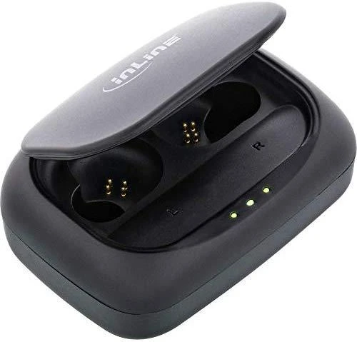 „InLine PURE Air TWS“ „Bluetooth“ į ausis įdedamos ausinės su tikru belaidžiu stereofoniniu garsu ir „Qi-Case PowerBank“