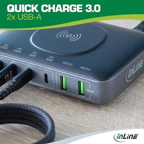 Įkroviklis InLine Qi Powerstation Multiportowa 2x USB-A 4x USB-C 100 W (31517K)
