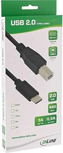 USB kabelis InLine USB-C - USB-B 2 m juoda (35762)