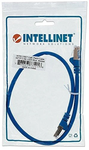 Mėlynas INTELLINET LSOH tinklo kabelis, Cat6, SFTP RJ45 vyriškas / RJ45 vyriškas, 0,5 m (1,5 pėdos), Mėlyna, 735216