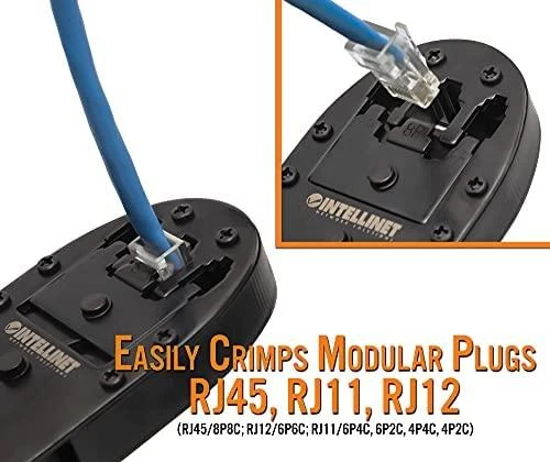 Intracom INTELLINET universalus modulinio kištuko užspaudimo įrankis, skirtas RJ45 RJ12 ir RJ11 Pjauna ir nupjauna apvalų ir plokščią kabelį.
