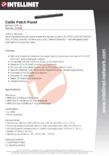 Intracom INTELLINET Cat5e Patch Panel 24 juntys RJ45 UTP 2U Juodas atitinka 19i rackmount standartą